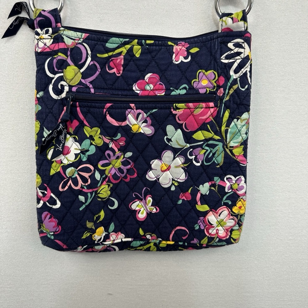 Vera Bradley Ribbons Pattern Crossbody Purse Boho Chic 2012 Retired Navy Flowers